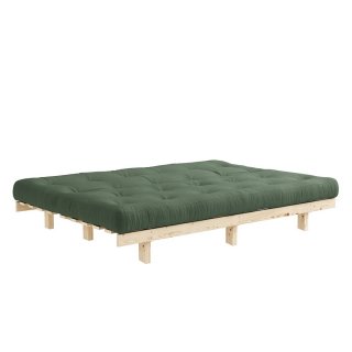 Banquette convertible futon LEAN pin coloris vert olive couchage 130*190 cm.